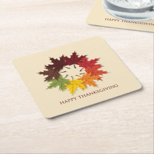 Thanksgiving circle of leaves square paper coaster