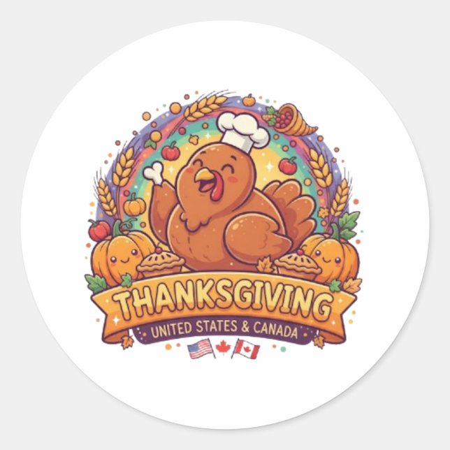 THANKSGIVING CLASSIC ROUND STICKER (Front)