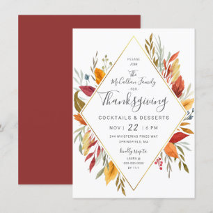 Thanksgiving Cocktail Party Watercolor Foliage Invitation