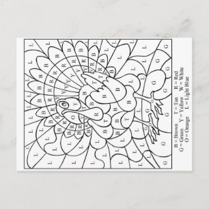 Thanksgiving Colour by letter Holiday Postcard