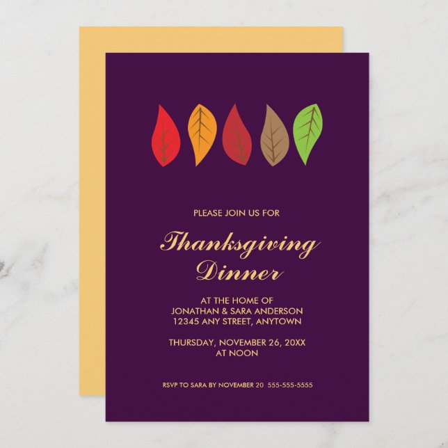 Thanksgiving Colourful Leaves Invitation (Front/Back)
