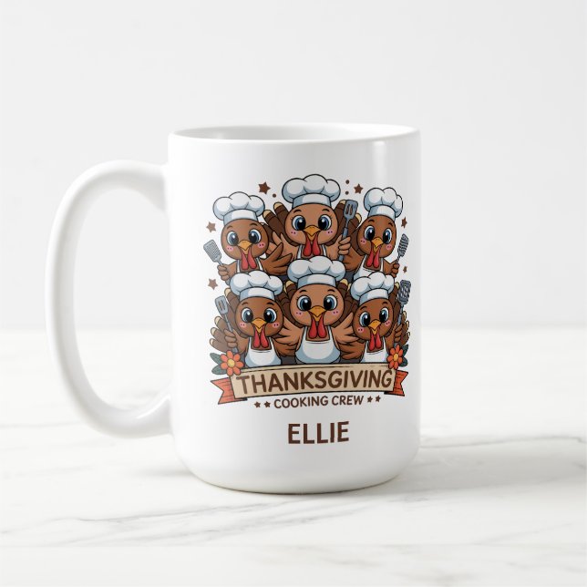 Thanksgiving Cooking Crew Turkeys Coffee Mug (Left)