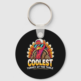 Thanksgiving Coolest Boys Turkey At Table Toddler Key Ring