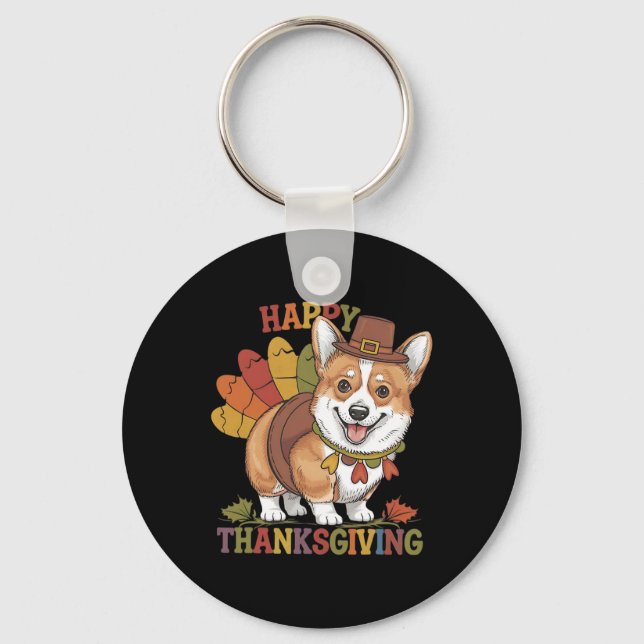 Thanksgiving Corgi Dog Turkey  Key Ring (Front)