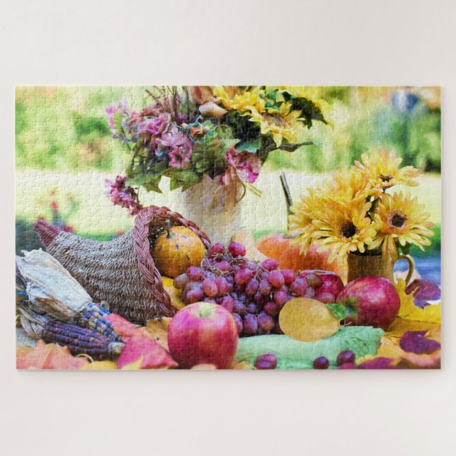 Thanksgiving Cornucopia Autumn Fall Floral Jigsaw Puzzle (Horizontal)