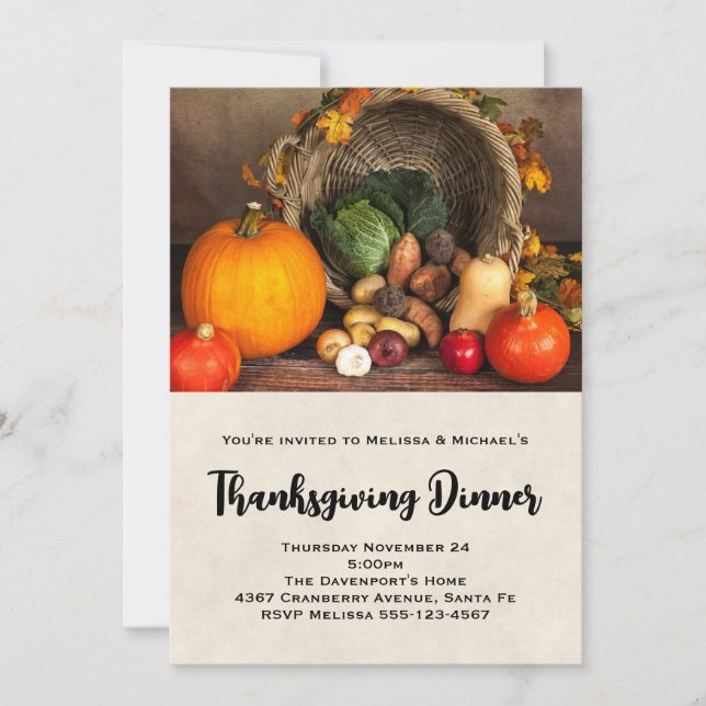 Thanksgiving Cornucopia Bountiful Harvest Dinner Invitation (Front)
