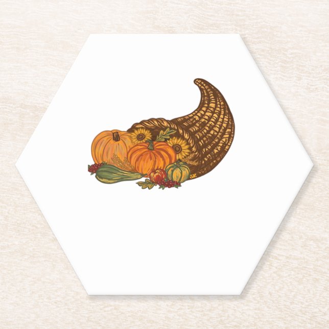 Thanksgiving Cornucopia Classic T-Shirt Paper Coaster (Front)
