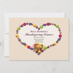 Thanksgiving Cornucopia Heart Dinner Invitation