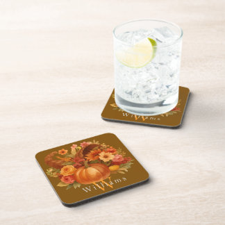 Thanksgiving Cornucopia Monogram Coaster