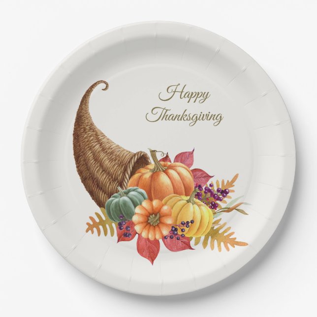 Thanksgiving Cornucopia Paper Plate (Front)
