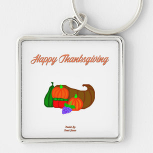 Thanksgiving Cornucopia Premium Square Key Chain