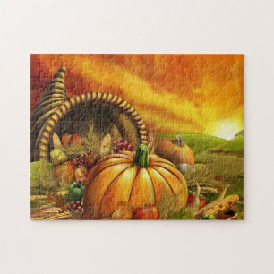 Thanksgiving cornucopia pumpkin field jigsaw puzzle