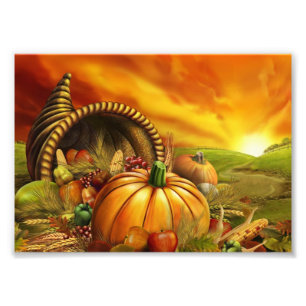 Thanksgiving cornucopia pumpkin field photo print