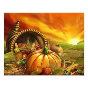 Thanksgiving cornucopia pumpkin field photo print
