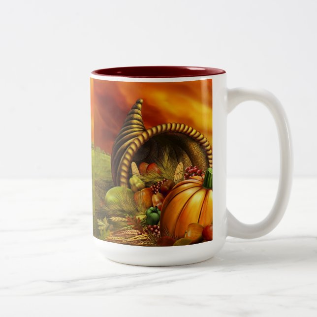 Thanksgiving cornucopia pumpkin field Two-Tone coffee mug (Right)
