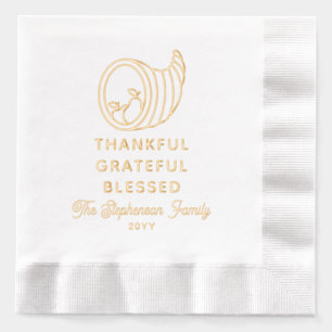 Thanksgiving Cornucopia Thankful Grateful Blessed Foil Napkins