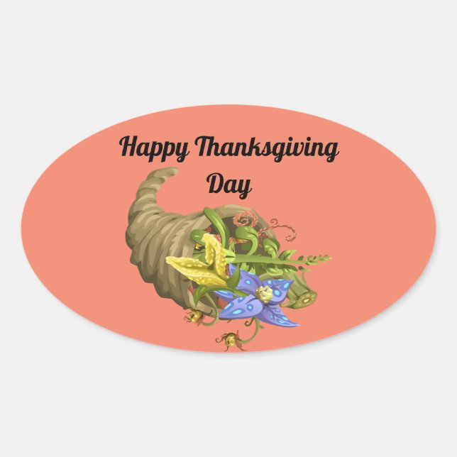 Thanksgiving Cornucopia With Flowers Sticker (Front)