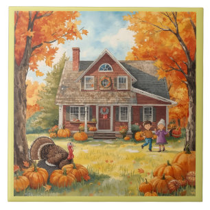 Thanksgiving, Cosy House Thanksgiving Tradition . Ceramic Tile