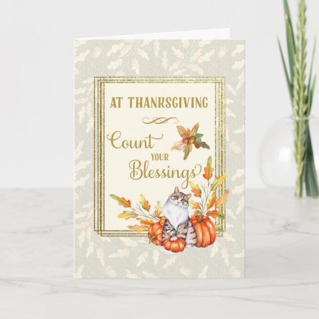 Thanksgiving Count Your Blessings Cat Card (Front)
