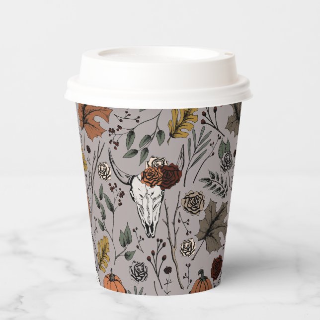 Thanksgiving Cow Skull Fall Harvest Paper Cups (Front)