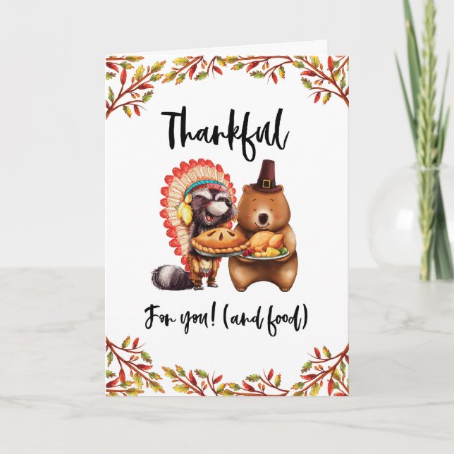 Thanksgiving cute animals thankful food Card (Front)