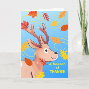 Thanksgiving Cute Baby Deer with Autumn Leaves Card