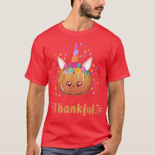 Thanksgiving Cute Girl Unicorn Pumpkin Thankful k T-Shirt