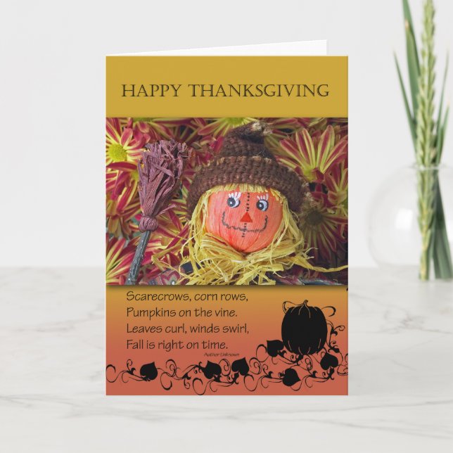 Thanksgiving, Cute Harvest Scarecrow and Poem Holiday Card (Front)