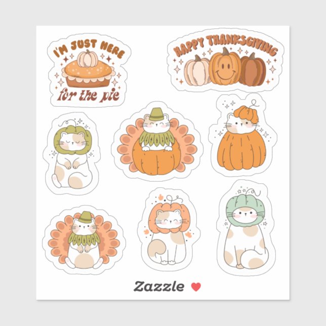 Thanksgiving Cute Kawaii Cats -  stickers (Sheet)