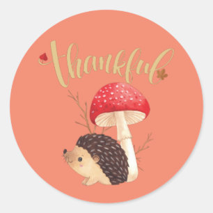 Thanksgiving Cute Kawaii Hedgehog Autumn Postcard Classic Round Sticker
