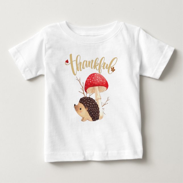 Thanksgiving Cute Kawaii Hedgehog  Autumn Thankful Baby T-Shirt (Front)