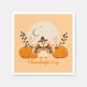 Thanksgiving Cute Orange Turkey Pumpkin Napkin