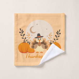 Thanksgiving Cute Orange Turkey Pumpkin  Wash Cloth
