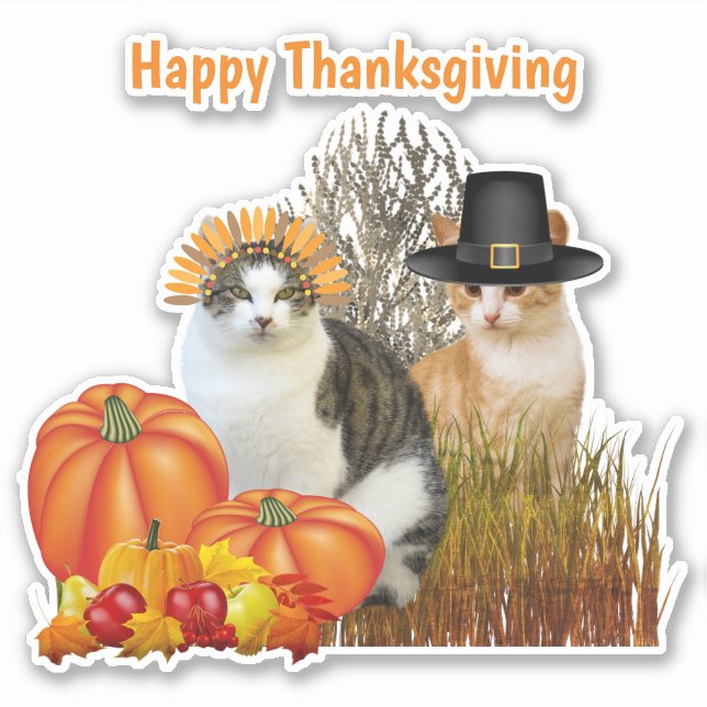 Thanksgiving Cute Pilgrim Cats Vinyl Cutout  (Front)