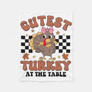 Thanksgiving Cutest Turkey At The Table Dinner Gir Fleece Blanket