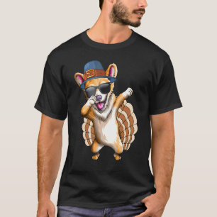 Thanksgiving Dabbing Turkey Corgi Kids Pilgrim Day T-Shirt