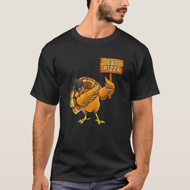 Thanksgiving Dabbing Turkey Eat Pizza Adult Vegan  T-Shirt (Front)