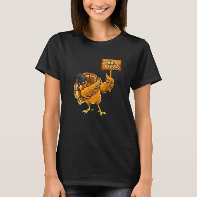 Thanksgiving Dabbing Turkey Eat Pizza Adult Vegan  T-Shirt (Front)
