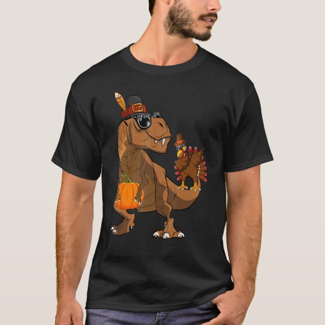Thanksgiving Dabbing Turkey Rex Dinosaur Costume K T-Shirt (Front)