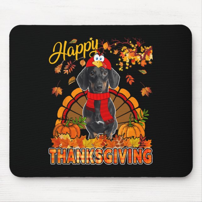 Thanksgiving Dachshund Wearing Turkey Costume Fall Mouse Pad (Front)