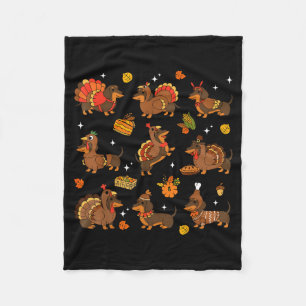 Thanksgiving Dachshund Weiner Dog Cute Pumpkin Pie Fleece Blanket