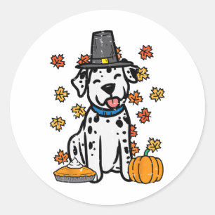Thanksgiving Dalmatian Cute Fall Autumn Dog Men Wo Classic Round Sticker