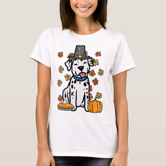 Thanksgiving Dalmatian Cute Fall Autumn Dog Men Wo T-Shirt (Front)