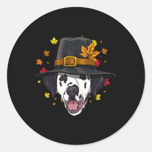 Thanksgiving Dalmatian Pilgrim Turkey Day Autumn F Classic Round Sticker