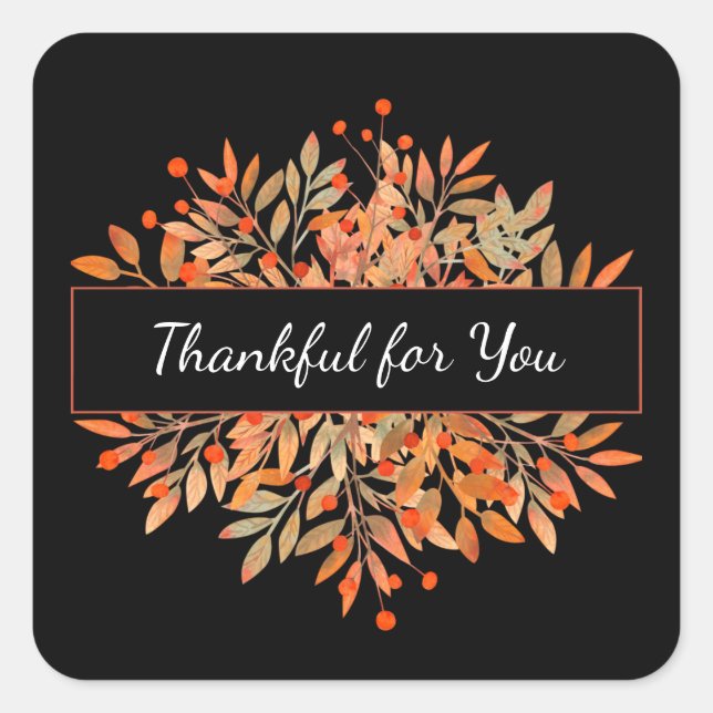 Thanksgiving Dark Orange Fall Foliage Favour Square Sticker (Front)