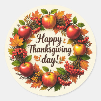 Thanksgiving Day Apple Rowan Wreath Classic Round Sticker