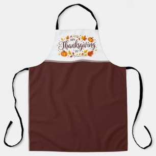 Thanksgiving Day Apron with pumpkins and leaves