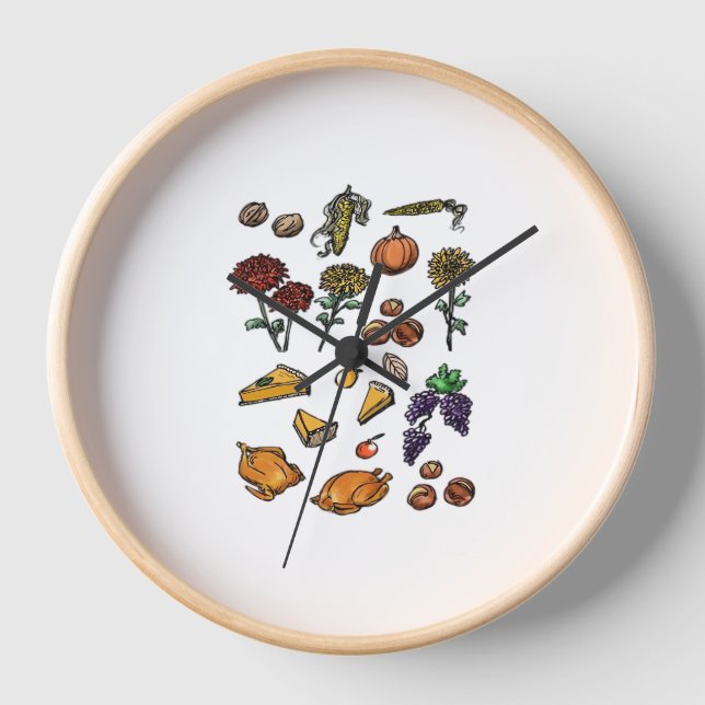 Thanksgiving day autumn attributes Classic T-Shirt Clock (Front)