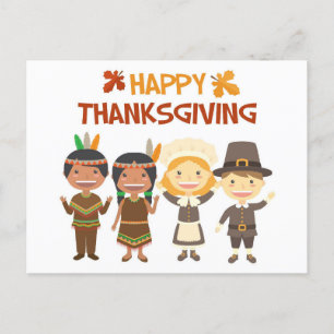 Thanksgiving day children holiday postcard