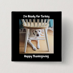 Thanksgiving Day Cute White Dog Under Table Black 15 Cm Square Badge